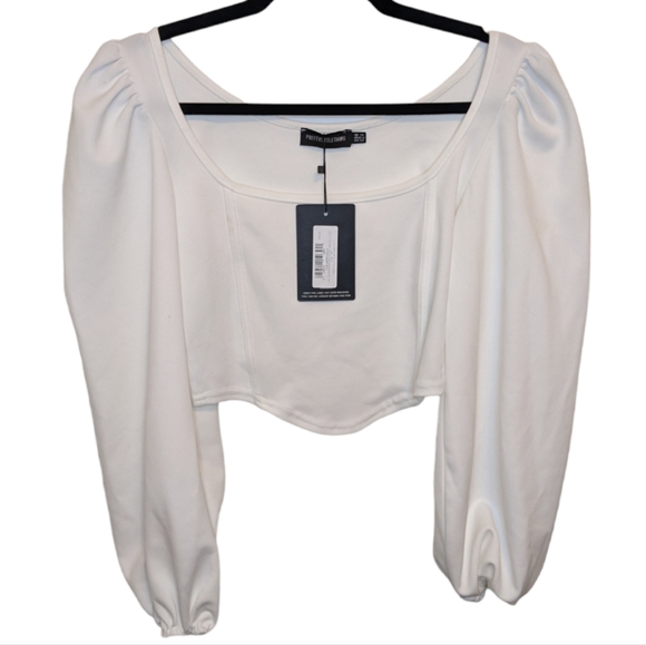 NWT PrettyLittleThing White Binding Balloon Sleeve Crop Top 🤍 Size 6 - Picture 5 of 15